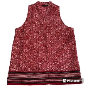 ANNE CARSON Red White Paisley Mock Neck Sleeveless Blouse Top Women's Size M